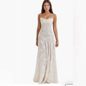 House of CB Seren Vintage Cream Sheer Lace-Up Back Gown